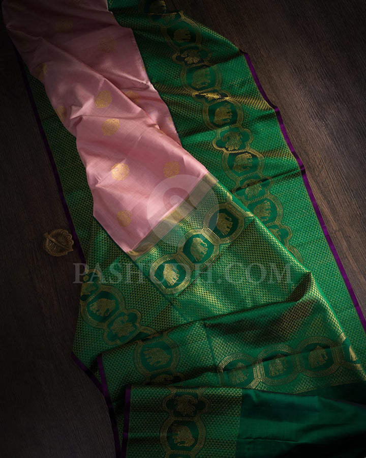 Baby Pink With Dark Green Kanjivaram Silk Saree-S1585(C)