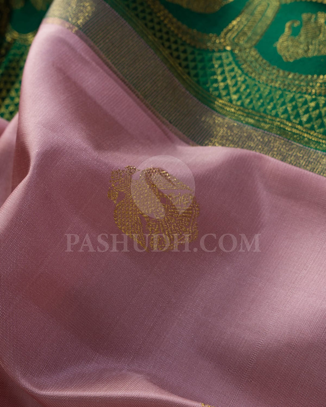 Baby Pink With Dark Green Kanjivaram Silk Saree-S1585(C)
