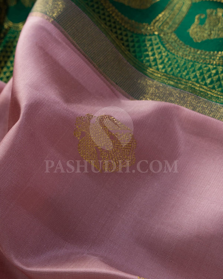 Baby Pink With Dark Green Kanjivaram Silk Saree-S1585(C)
