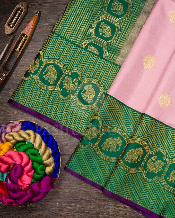 Baby Pink With Dark Green Kanjivaram Silk Saree-S1585(C)