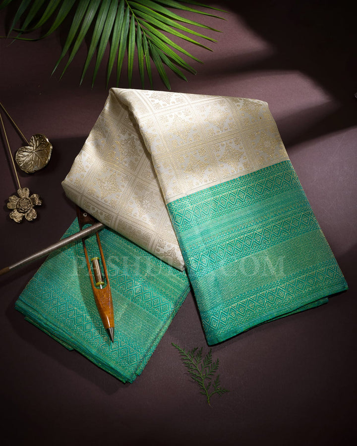 Half White With Sky Blue Kanjivaram Silk Saree-SP382