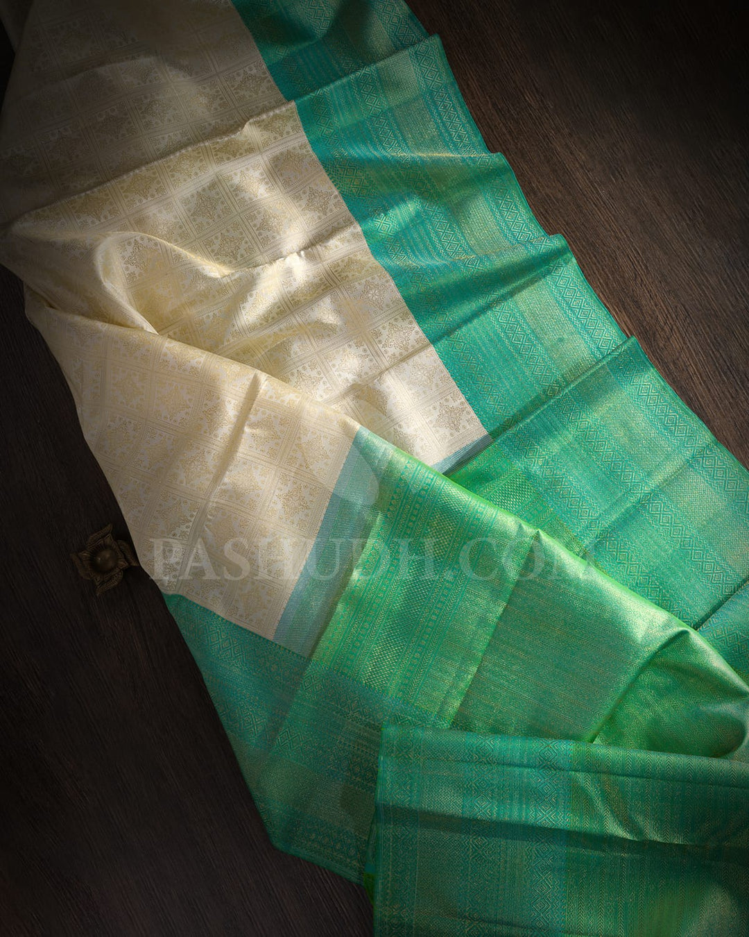 Half White With Sky Blue Kanjivaram Silk Saree-SP382