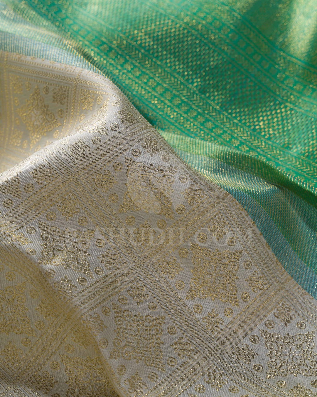 Half White With Sky Blue Kanjivaram Silk Saree-SP382