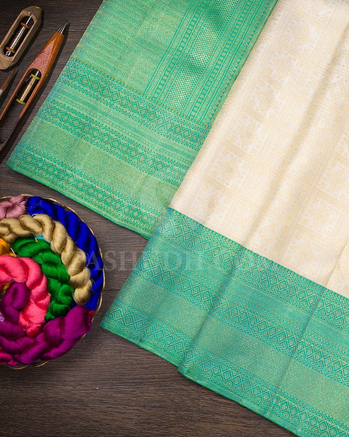 Half White With Sky Blue Kanjivaram Silk Saree-SP382