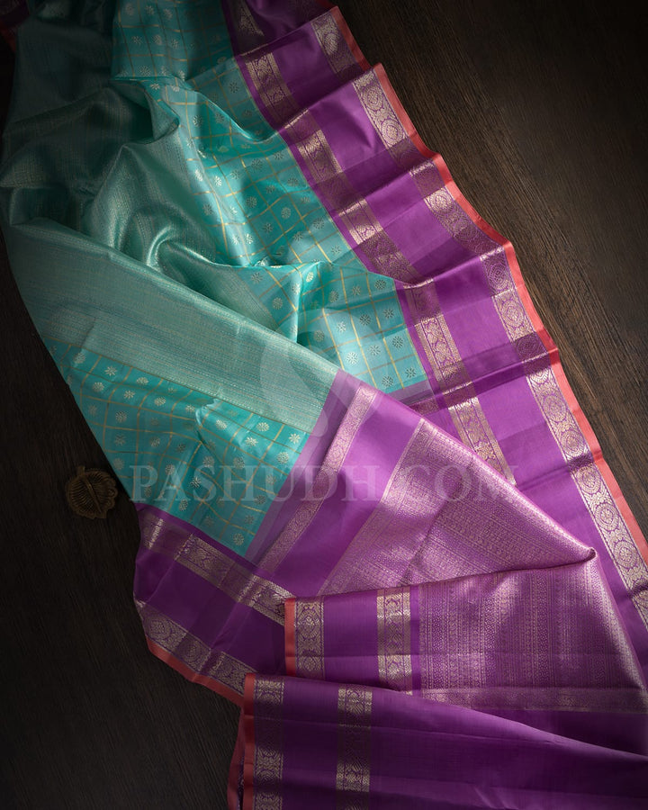 Pastel Sky Blue With Lavender Kanjivaram Silk Saree-S1575(D)