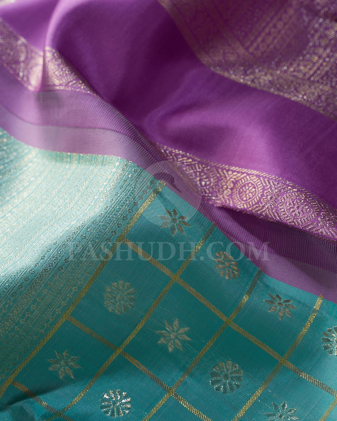 Pastel Sky Blue With Lavender Kanjivaram Silk Saree-S1575(D)