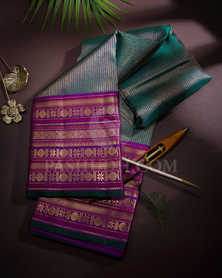 Dark Green With Violet Kanjivaram Silk Saree-S1062(M)