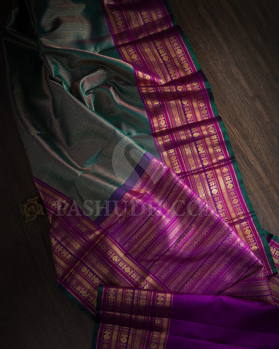 Dark Green With Violet Kanjivaram Silk Saree-S1062(M)