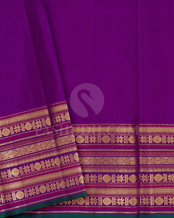 Dark Green With Violet Kanjivaram Silk Saree-S1062(M)
