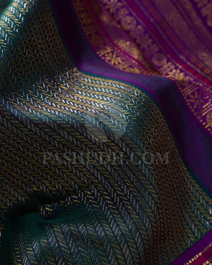 Dark Green With Violet Kanjivaram Silk Saree-S1062(M)