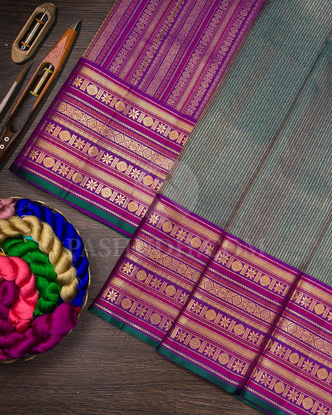 Dark Green With Violet Kanjivaram Silk Saree-S1062(M)