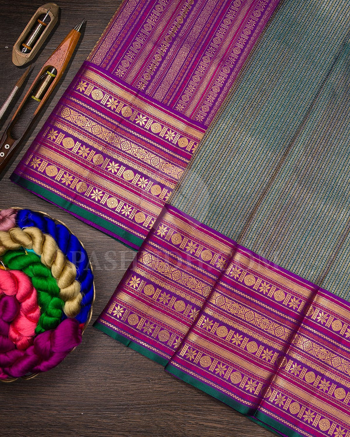 Dark Green With Violet Kanjivaram Silk Saree-S1062(M)