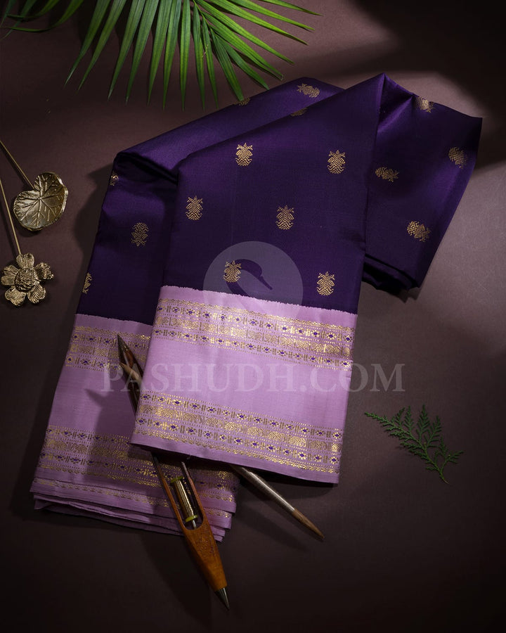 Purple With Lavender Pure Zari Kanjivaram Silk Saree-SP375