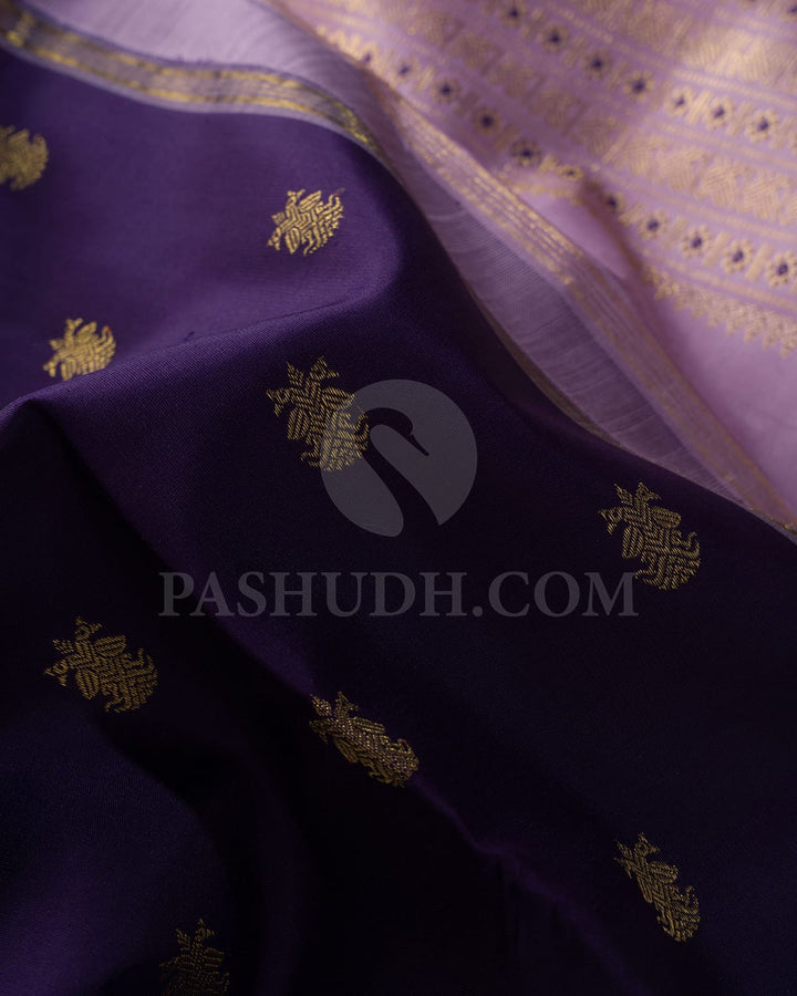 Purple With Lavender Pure Zari Kanjivaram Silk Saree-SP375