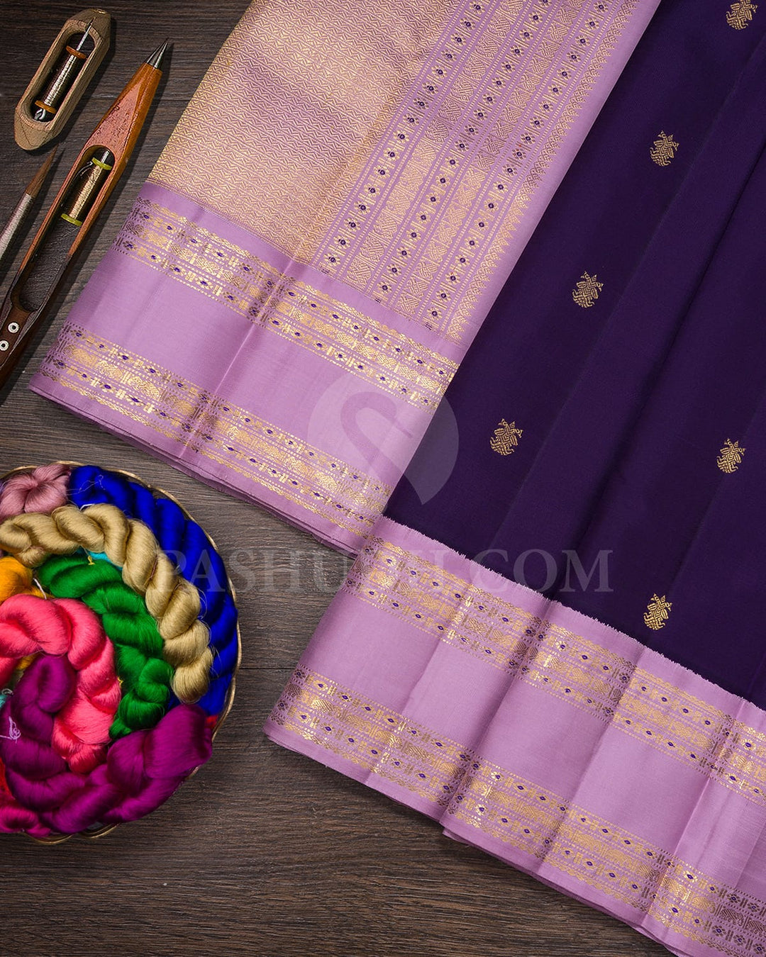 Purple With Lavender Pure Zari Kanjivaram Silk Saree-SP375