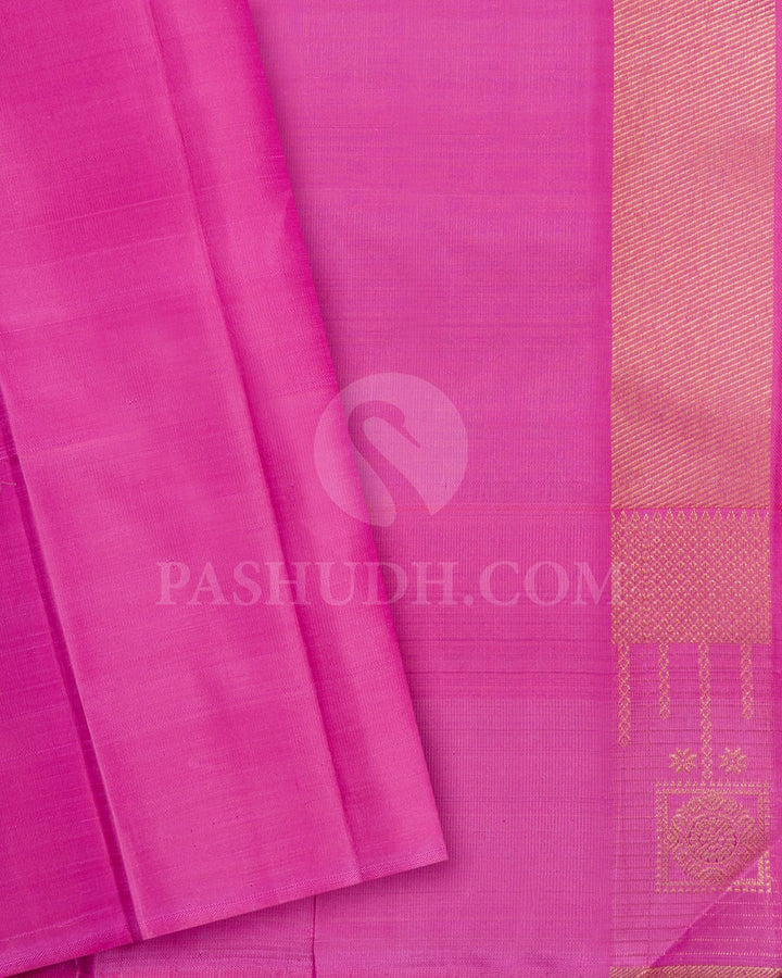 Dual Shaded Blue Green With Rose Pink Kanjivaram Silk Saree-SP381