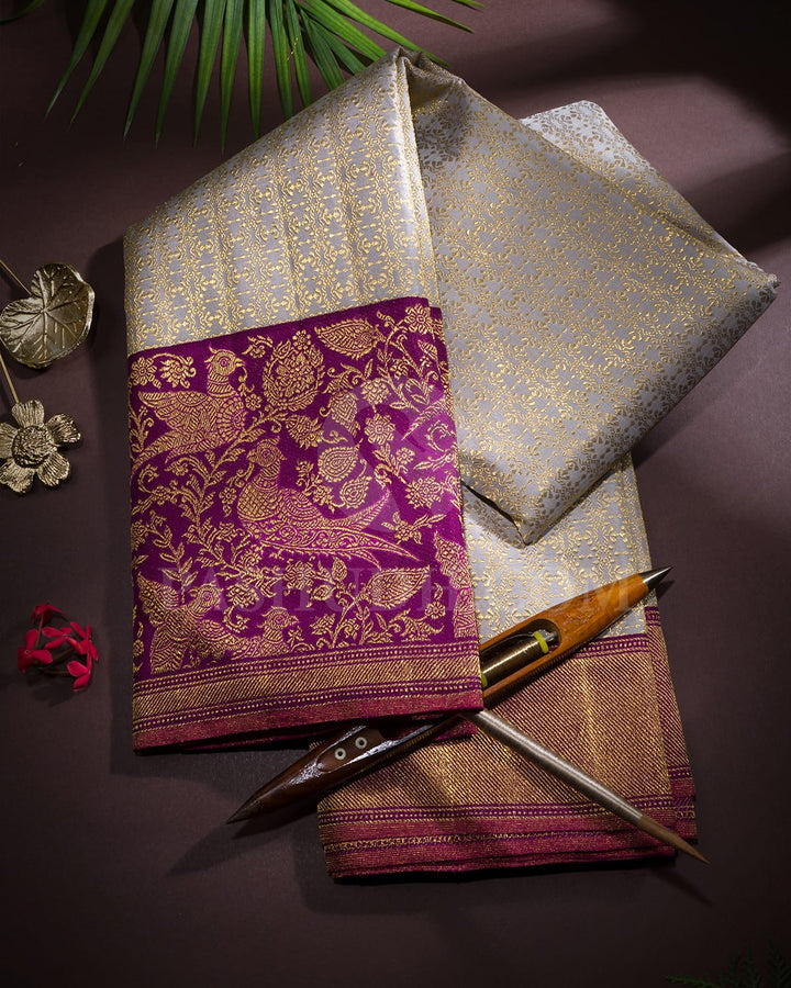 Grey With Purple Kanjivaram Silk Saree-S1405(H)