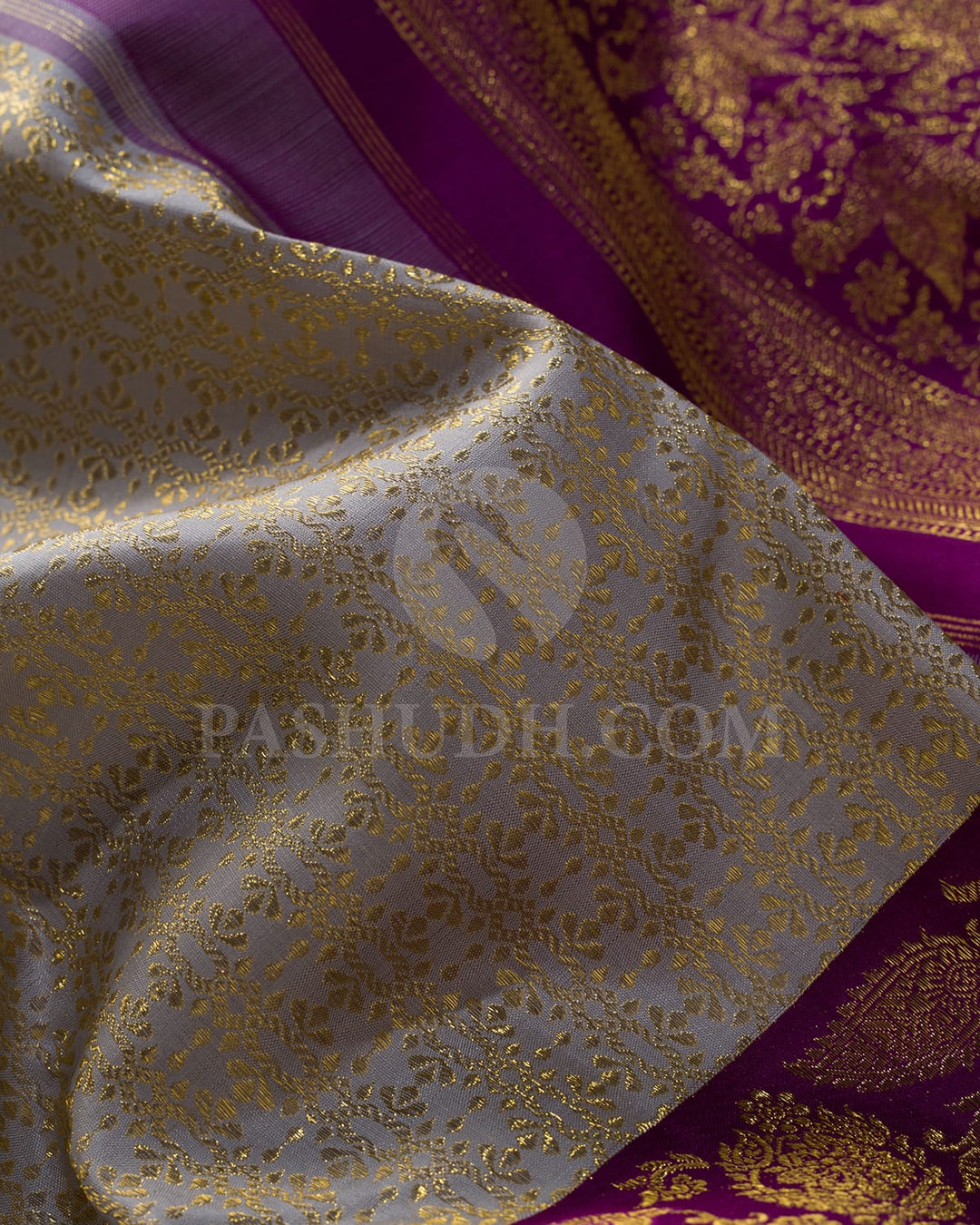 Grey With Purple Kanjivaram Silk Saree-S1405(H)