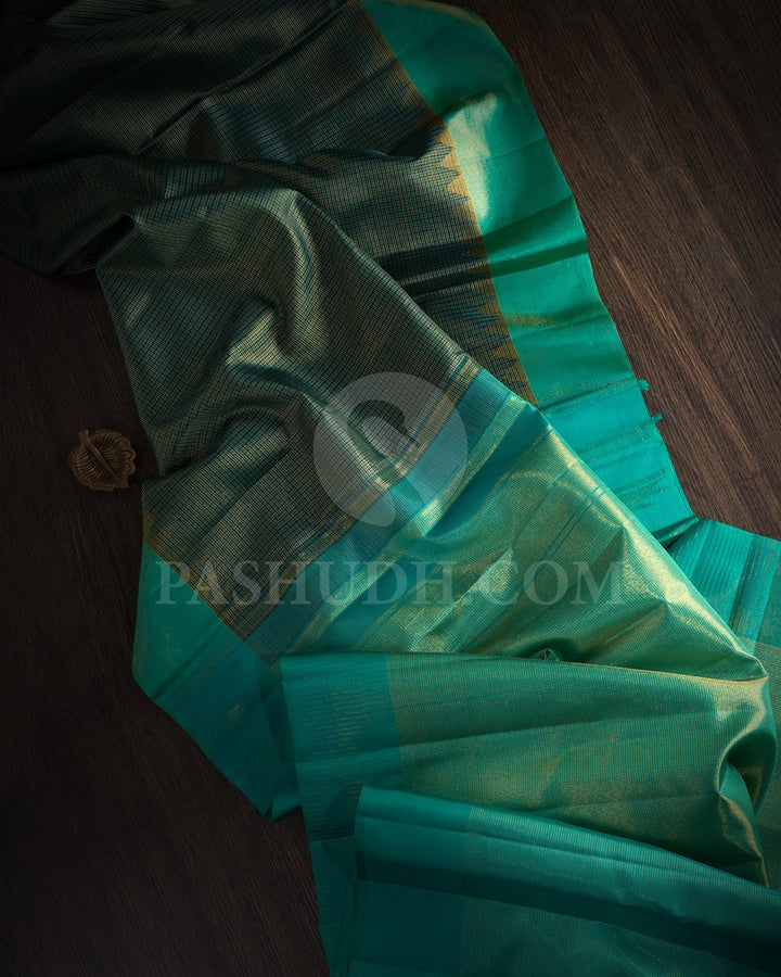 Royal Blue And Green With Turquoise Blue Kanjivaram Silk Saree-S1630(A)