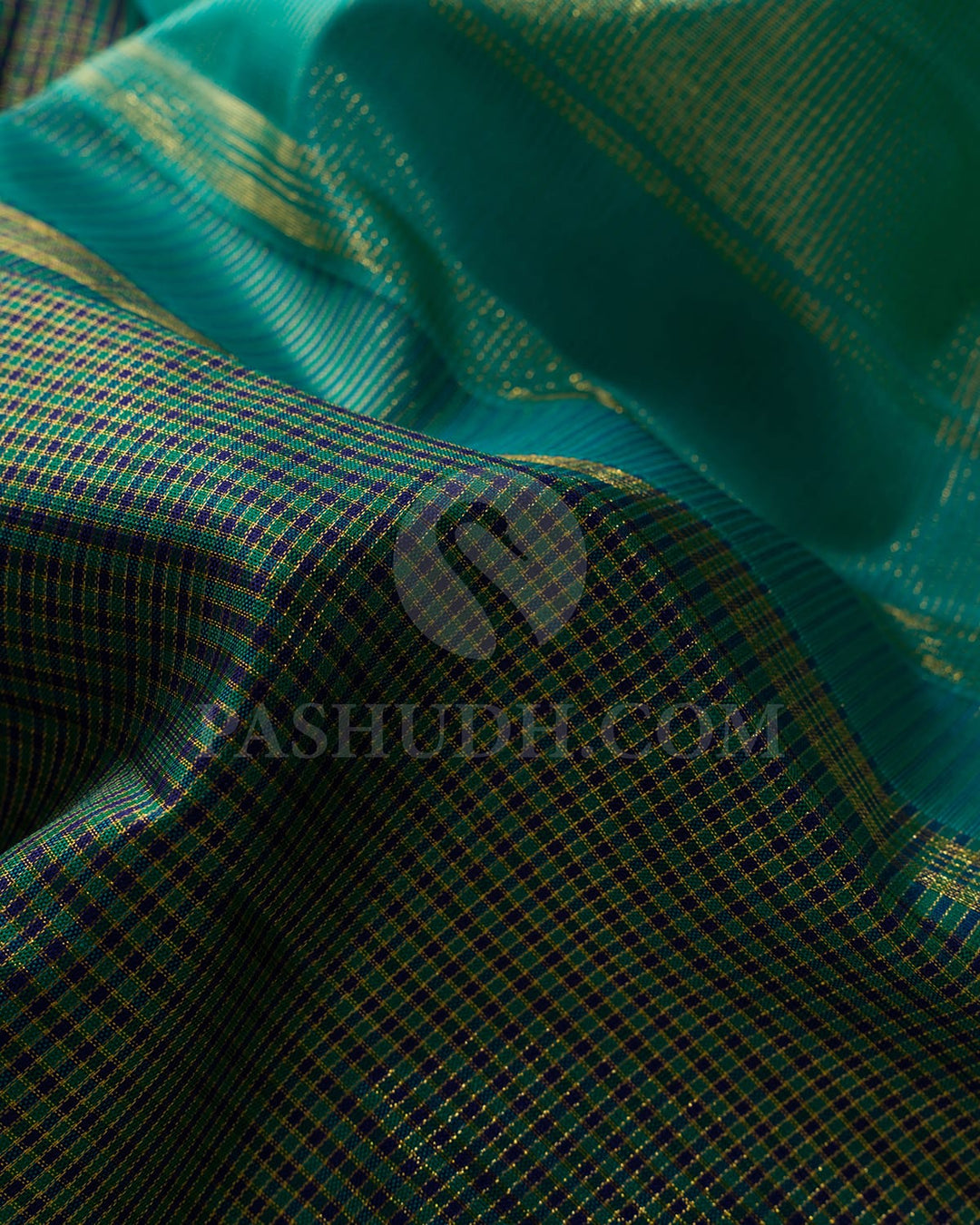 Royal Blue And Green With Turquoise Blue Kanjivaram Silk Saree-S1630(A)