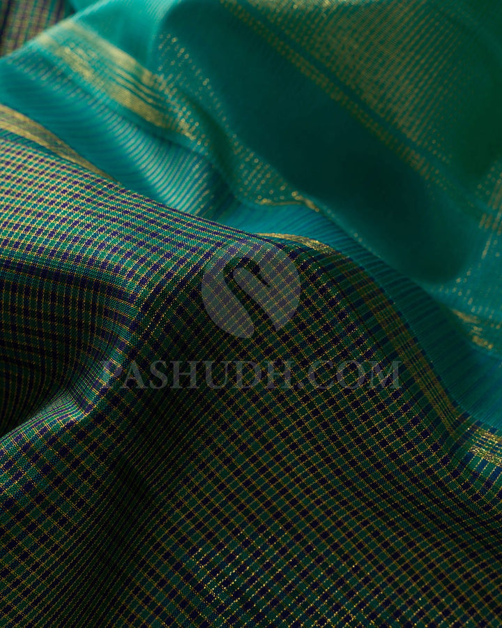 Royal Blue And Green With Turquoise Blue Kanjivaram Silk Saree-S1630(A)