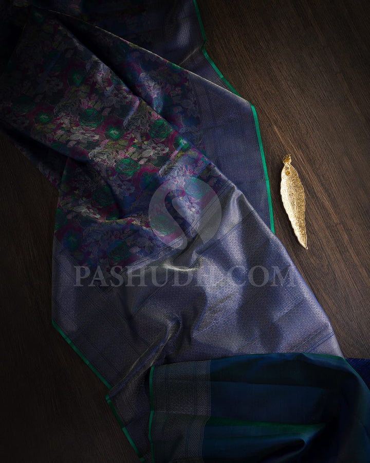 Navy Blue Shimmer Kanjivaram Silk Saree-DJ405(B)