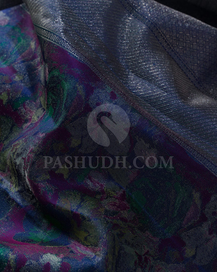 Navy Blue Shimmer Kanjivaram Silk Saree-DJ405(B)