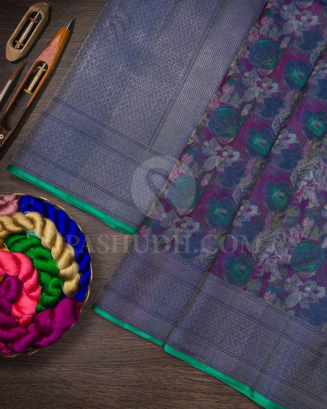 Navy Blue Shimmer Kanjivaram Silk Saree-DJ405(B)