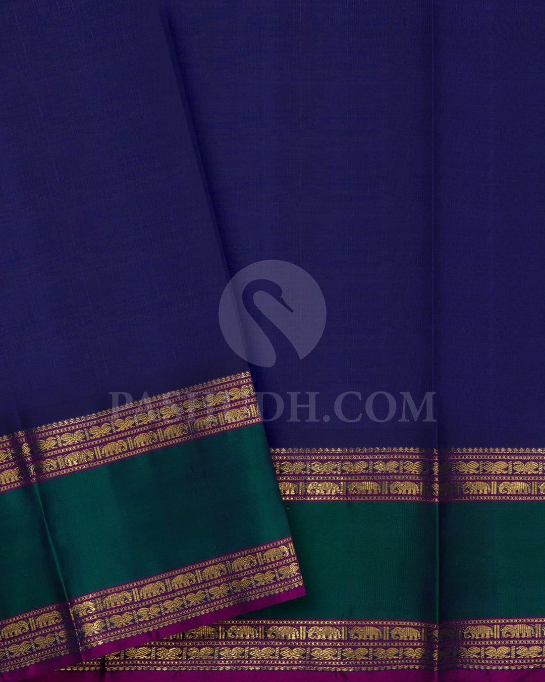 Dark Orange With Navy Blue Pure Zari Kanjivaram Silk Saree-SP376
