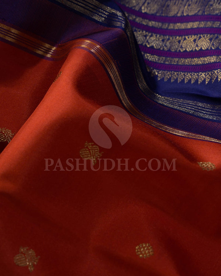 Dark Orange With Navy Blue Pure Zari Kanjivaram Silk Saree-SP376