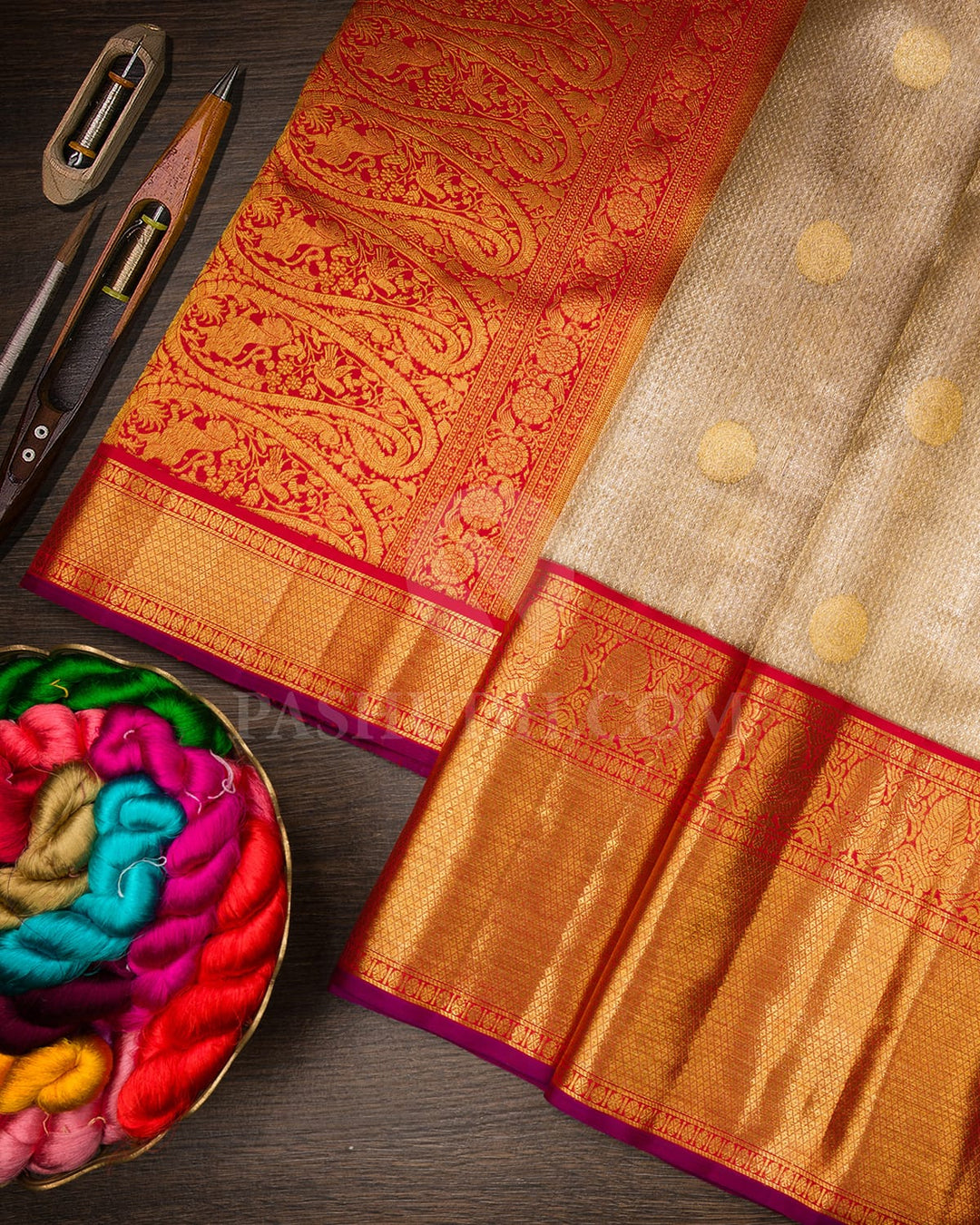 Gold Silver Shimmer Organza Kanjivaram Silk Saree-S1255(B)