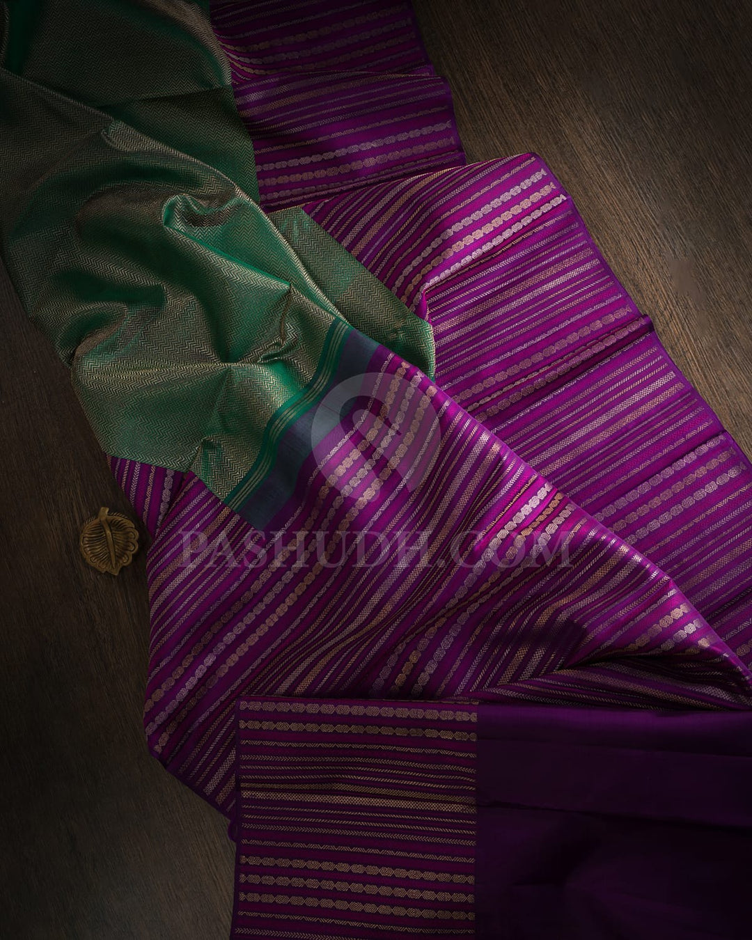 Emerald Green With Purple Kanjivaram Silk Saree-S1591(C)