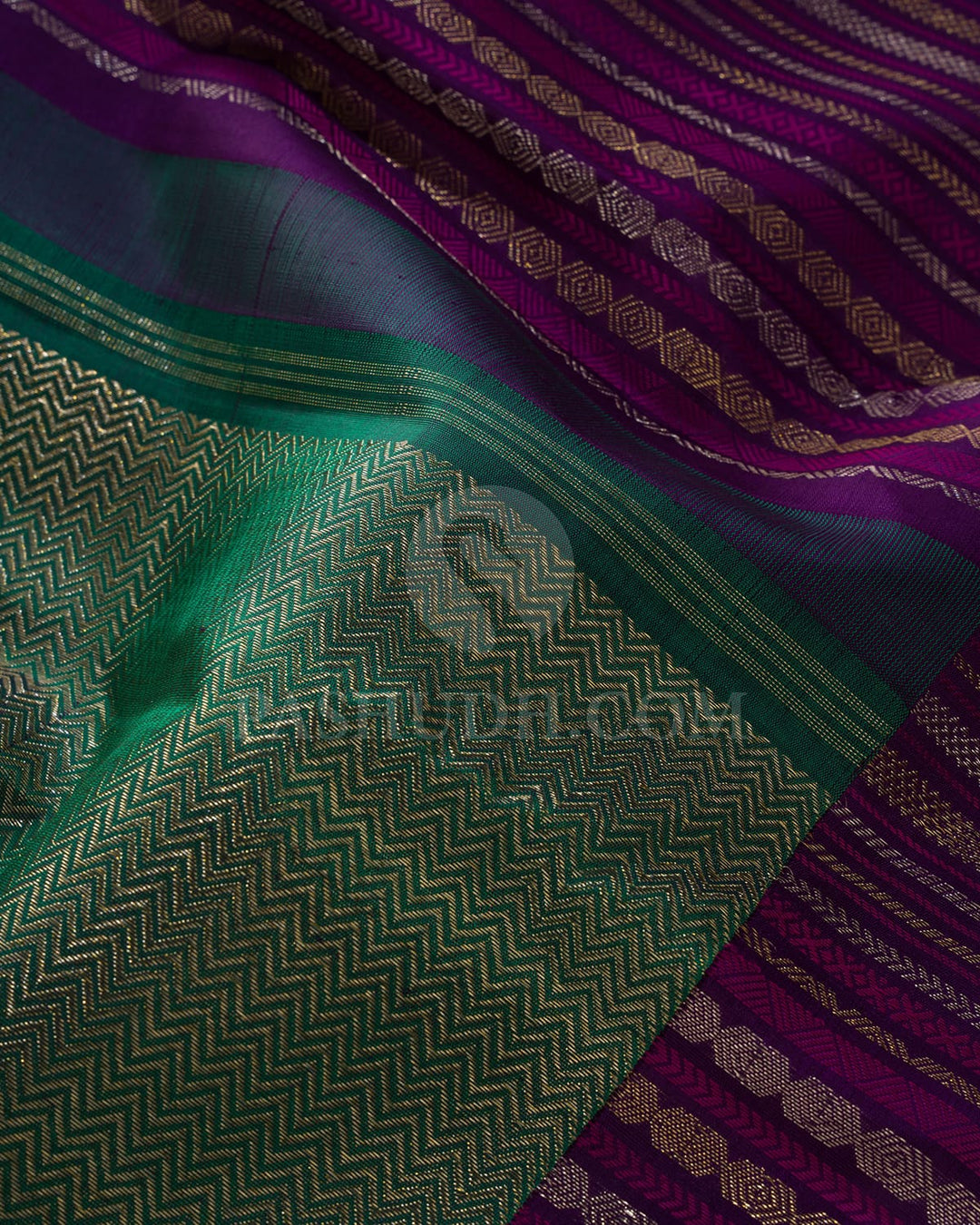Emerald Green With Purple Kanjivaram Silk Saree-S1591(C)