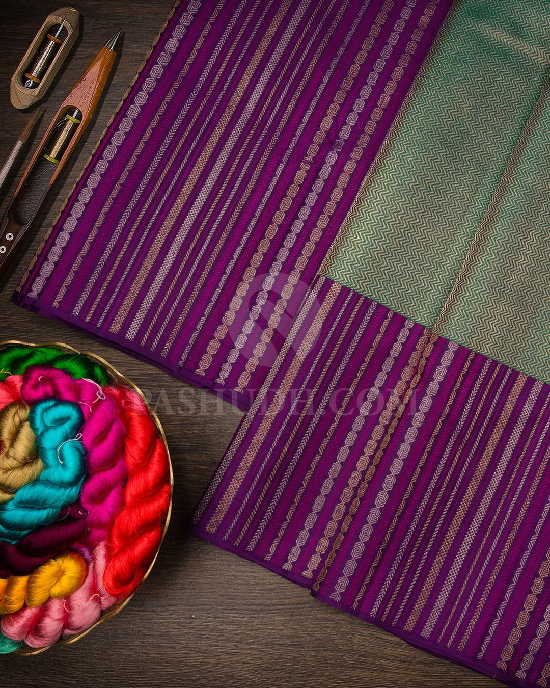 Emerald Green With Purple Kanjivaram Silk Saree-S1591(C)