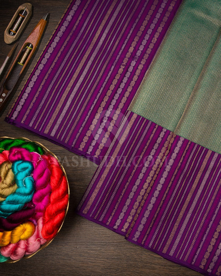 Emerald Green With Purple Kanjivaram Silk Saree-S1591(C)