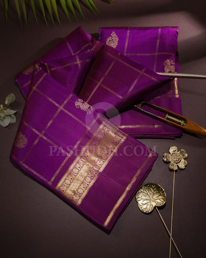 Violet Pure Zari Kanjivaram Silk Saree-SP384
