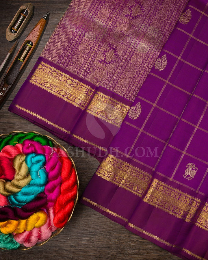 Violet Pure Zari Kanjivaram Silk Saree-SP384