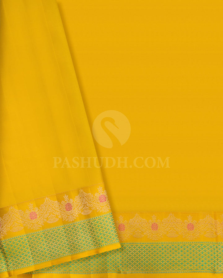 Grey, Sage Green And Tuscany Yellow Kanjivaram Silk Saree-D669(A)