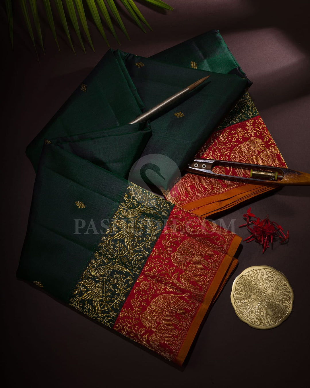 Dark Green With Red Kanjivaram Silk Saree-S1659(A)