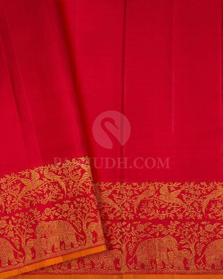 Dark Green With Red Kanjivaram Silk Saree-S1659(A)