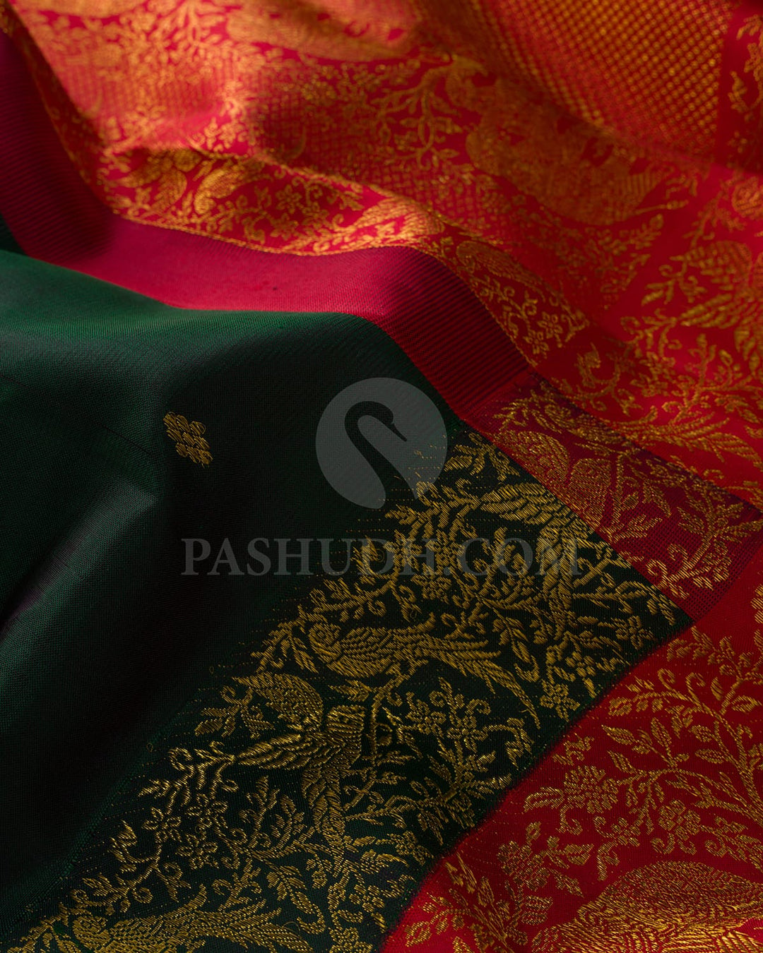 Dark Green With Red Kanjivaram Silk Saree-S1659(A)
