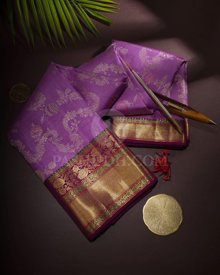 Lavender And Dark Olive Green Kanjivaram Silk Saree-S1650(A)