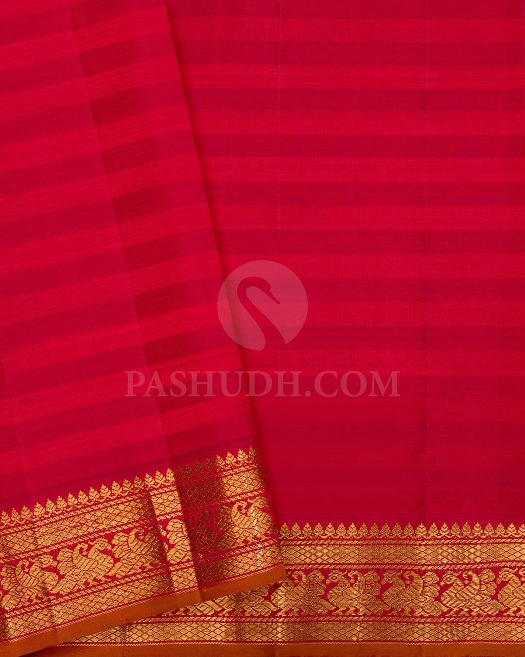 Baby Pink And Red Kora Kanjivaram Silk Saree-S1609(B)