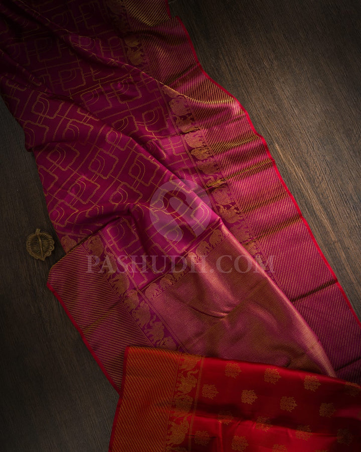 Pink With Purple Kanjivaram Silk Saree-D666(B)