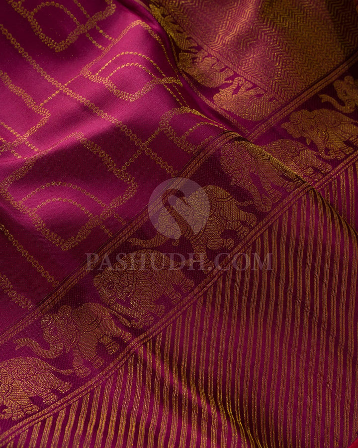 Pink With Purple Kanjivaram Silk Saree-D666(B)