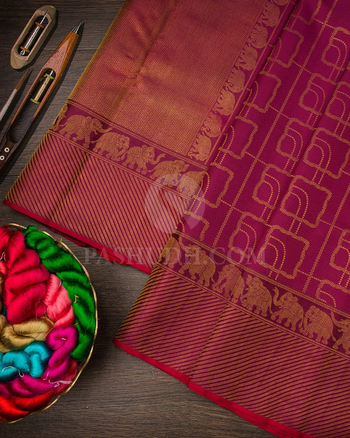 Pink With Purple Kanjivaram Silk Saree-D666(B)