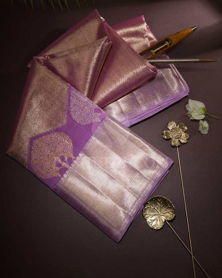 Lavender Organza Shimmer Kanjivaram Silk Saree-S1096(E)
