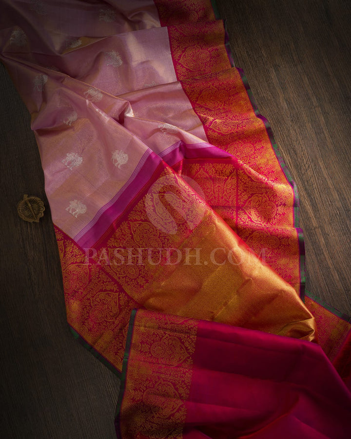 Rose Pink With Rani Pink Kanjivaram Silk Saree-S1605(B)