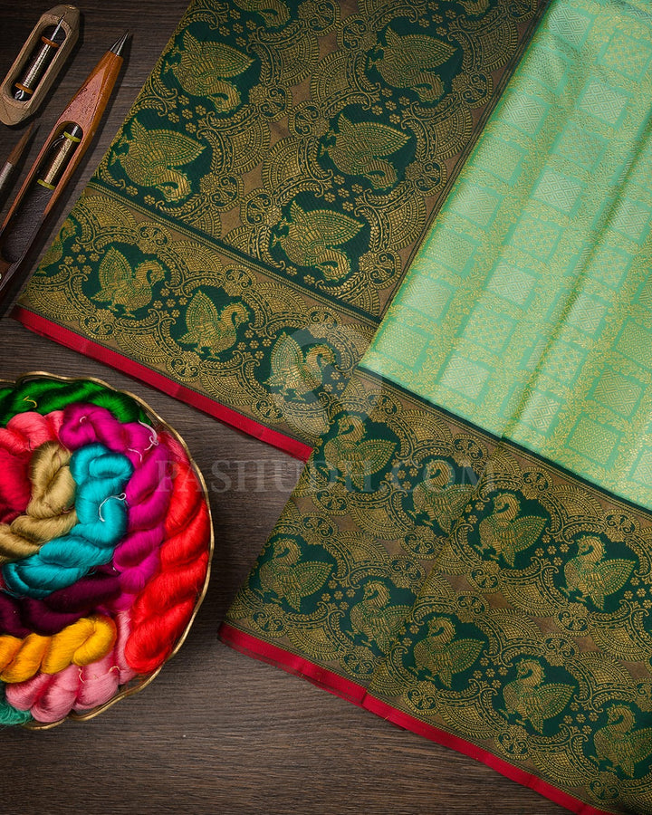 Sky Blue With Bottle Green Kanjivaram Silk Saree-S1655(A)