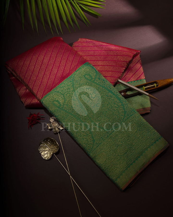 Rani Pink With Dual Shaded Green Kanjivaram Silk Saree-S1261(D)